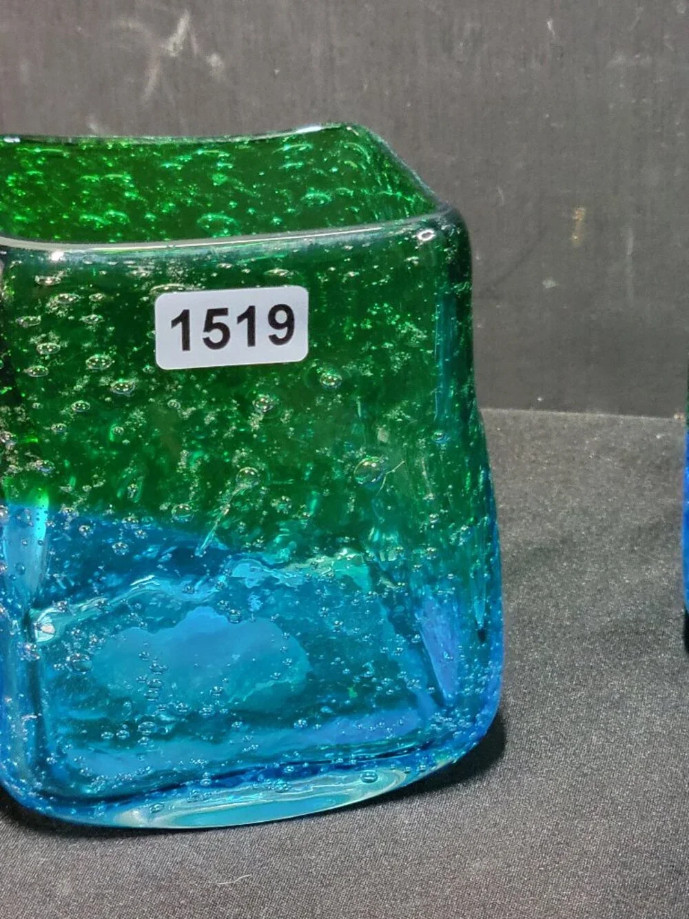 3 Beautiful Hand Blown Art Glass Half Blue Green Ombre Square Vases Votive Thick